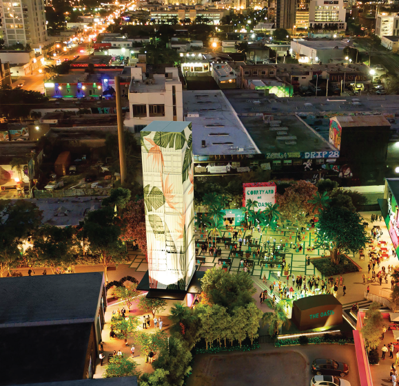 The container tower at the Oasis at Wynwood.